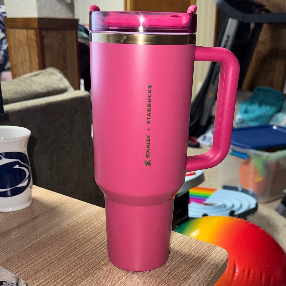 Limited Edition Starbucks Stanley Pink and Gold Tumbler with Handle